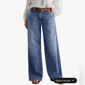 Flamingals Wide Leg Jeans for Women Mid Waist Baggy Stitch Decor Denim 4XL FG5-2